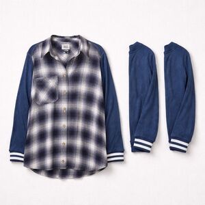 BDG Navy and White Plaid Casual Shirt
